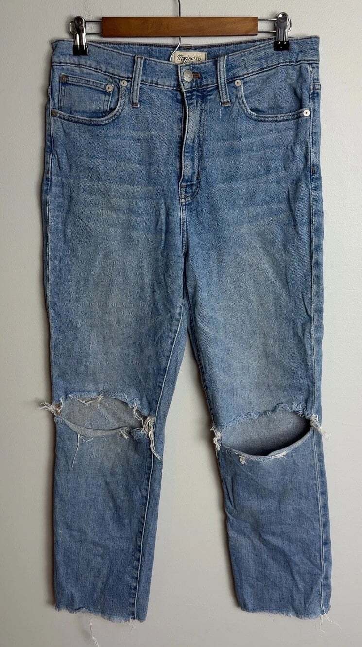 Madewell The High-Rise Slim Crop Boyjean Distressed Light Wash Jeans Size 28 Wms
